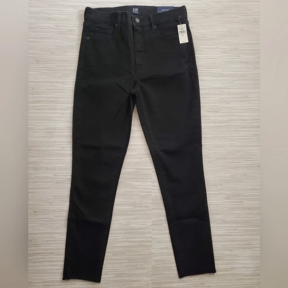 GAP High Rise Sculpt True Skinny Ankle Jeans RAW HEM Black Size 27/4 RT$99 NWT